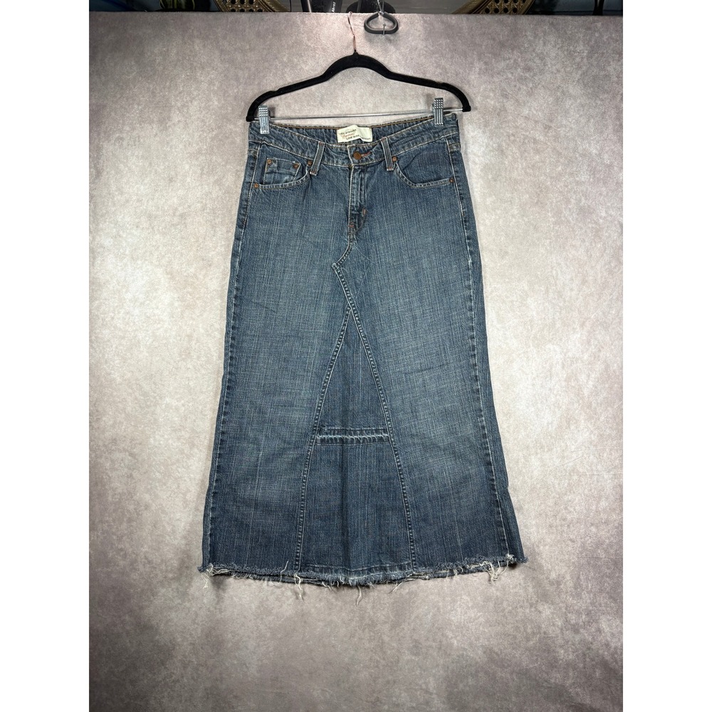 Levi Strauss Signature Denim Skirt Womens 8 Long Blue Maxi Raw Hem Y2K Boho